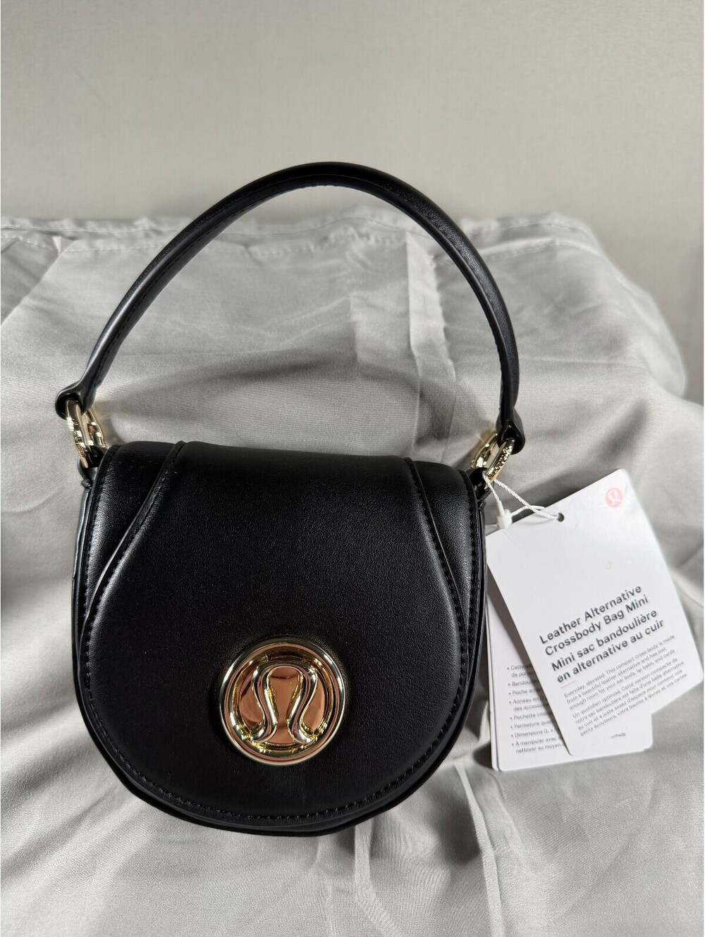 Lululemon Leather Alternative Crossbody Bag Mini Black with Gold Hardware